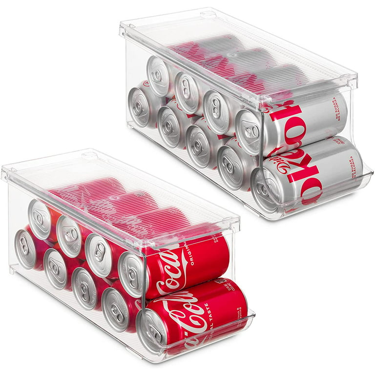 6 Pack Stackable Soda Can Organizer for Refrigerator, Can Holder Dispenser,  Canned Food Storage Rack for Fridge, Kitchen, Countertops, Cabinets, Black