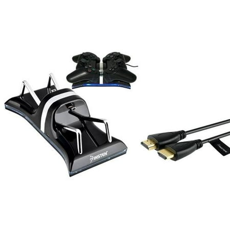 Insten Dual Remote Controller Charger Dock Station + 6' HDMI Cable 1080p For Sony PS3