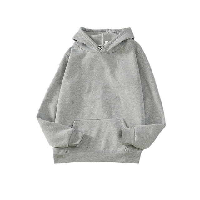 Daeful Women Fleece Hoodies Collared Hooded Tops Winter Solid Color Loose Fit Sweatshirt Gray M