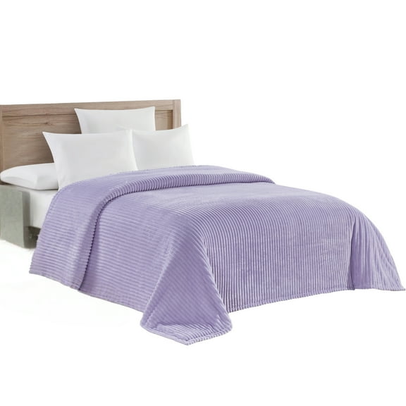 Plazatex Striata Lined Oversized All Season 100% Polyester Blanket Queen 90" x 90" Lilac