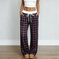 thumbnail image 2 of larppty Women's Plaid Wide-Leg Baggy Pants - Elastic Waist, with Pockets | Pajama & Loungewear（Red，XXL）, 2 of 9