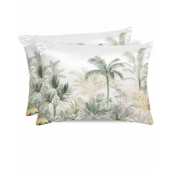 Hokiten King Size Pillow Cases Set of 2, Pillow Covers for Bed, Sage Green Palm Tree Satin Pillowcases with Zipper for Hair/Skin, Forest Tropical Plants Flower Leaf 20x36 Inches