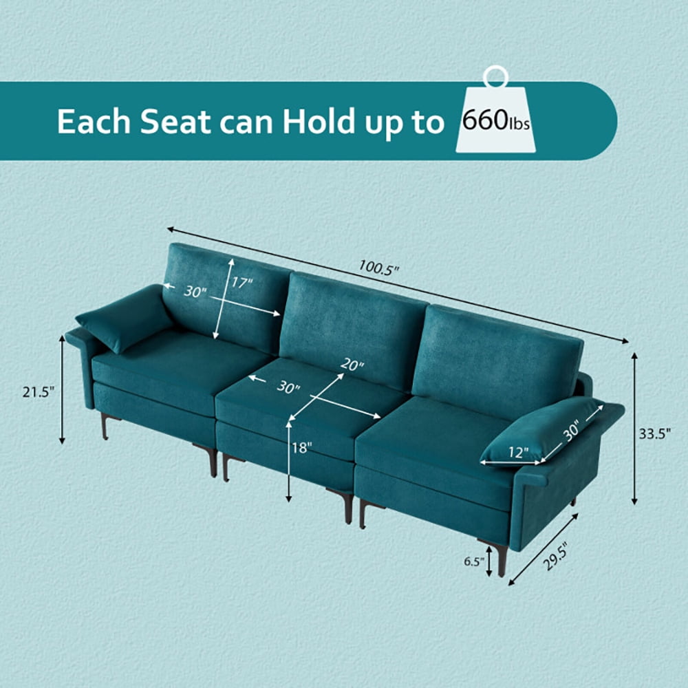 Finihen Sectional Sofa Couch, 3-Seat Sofa, Large 3-Seat Sofa Sectional with Metal Legs for 3-4 people, for Living Room, Bedroom, Peacock Blue Finihen Sectional Sofa Couch, 3-Seat Sofa, Large 3-Seat Sofa Sectional with Metal Legs for 3-4 people, for Living Room, Bedroom, Peacock Blue