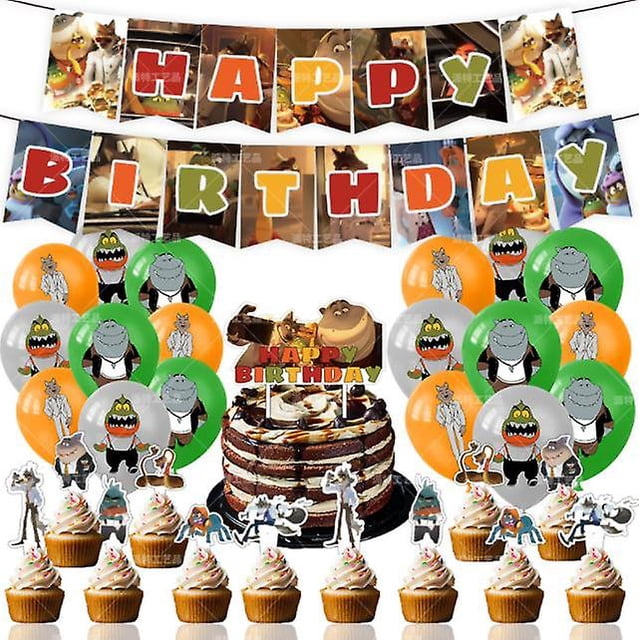 Kit de globos de cumpleaños de Bad Guys, globos de látex con bandera y adornos para pasteles para decoración de fiestas