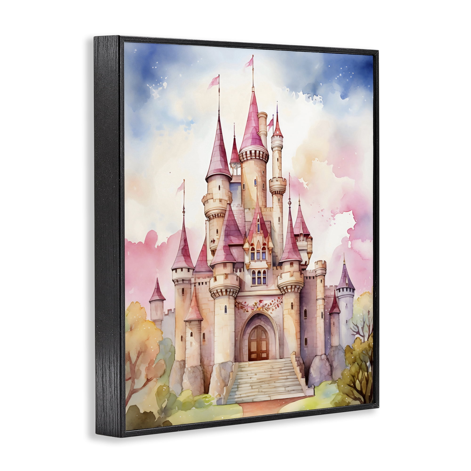 Stupell Industries Princess Castle Watercolor Portrait Black Framed Giclee Art, design by Creative Studio