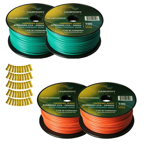 Harmony Car Primary 12 Gauge Power or Ground Wire 400 Feet 4 Rolls Green Orange