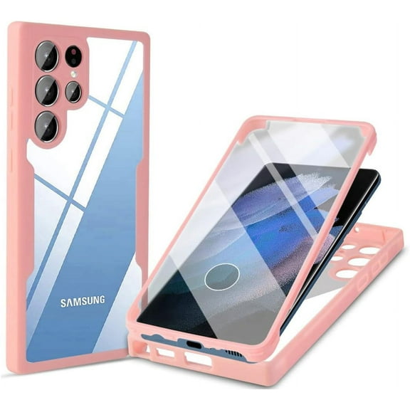 Clear Case for Samsung Galaxy S22 Ultra (Not S22) Built-in Screen Protector, Slim Full Body Rugged Soft TPU Bumper Phone Cover Case for Samsung Galaxy S22 Ultra 5G QC Pink