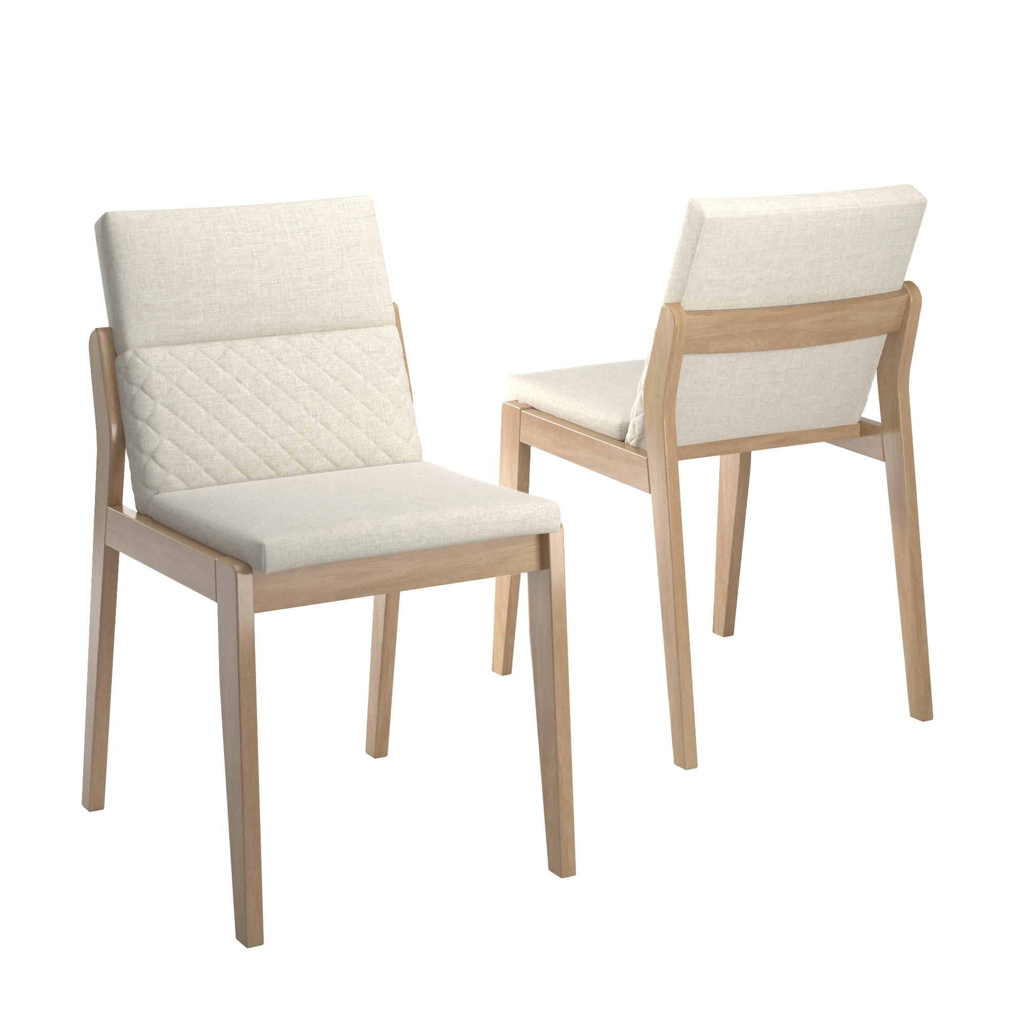Weston Home Vagar Beige Linen Wood Dining Chairs, Natural Finish (Set of 2)