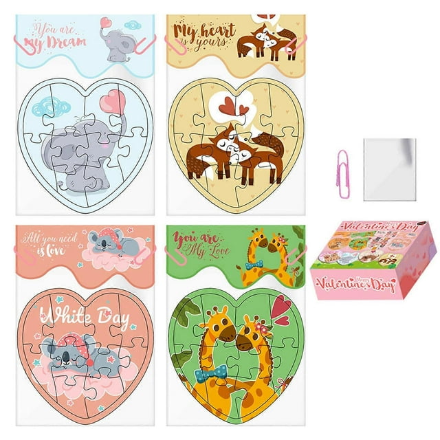 Valentine's Day Love Heart Puzzle Toy, Cartoon Animal Jigsaw Set, Fun Educational Toy Creative Gift for Kids