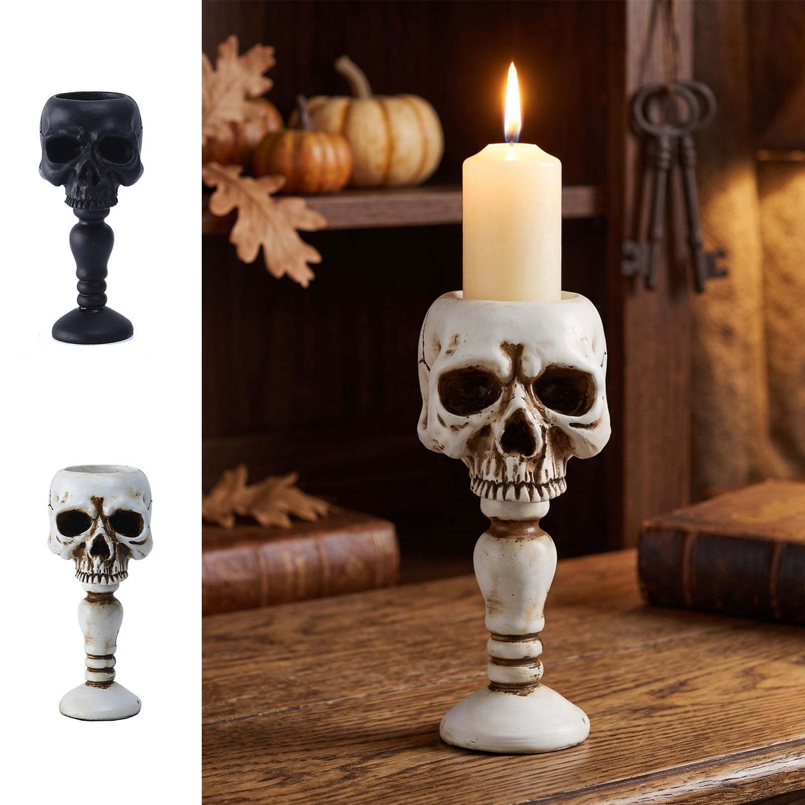 ShaoXinWan Skull Candle Holder Antique Resin Gothic Goblet Candlestick Vintage Distressed Halloween Tabletop Decor for Party Home Mantel Shelf Fireplace Decorative Accent