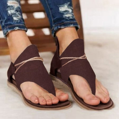 

Women Shoes Summer Women Flat Solid Sandals Casual Lace Decoration Zip Up Shoes Brown 8.5