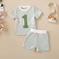 thumbnail image 2 of TTUHYWXI Toddler Baby Boy 1st Birthday Outfit Embroidery Waffle Knit Short Sleeve T-Shirt Shorts Set Cake Smash Outfit (Green, 18-24 Months), 2 of 6
