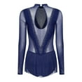 thumbnail image 3 of YONGHS Women Rhinestones Jazz Latin Dance Fringed Leotard Mesh Patchwork Long Sleeve Tassel Bodysuits Navy Blue XL, 3 of 7