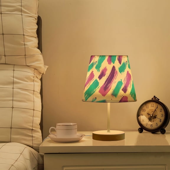 Yayeee Mini Table Lamp 10.8" Dimmable with Fabric Shade 3 Color Temperatures, Purple Drawing