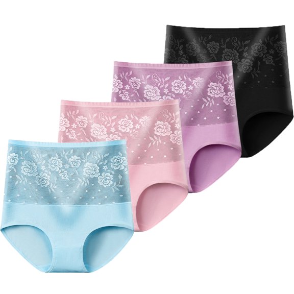 Xmarks Women Underwear High Waist Cotton Briefs Ladies Panties Tummy Control Panty Full Coverage Pack of 4, 160-187LBS