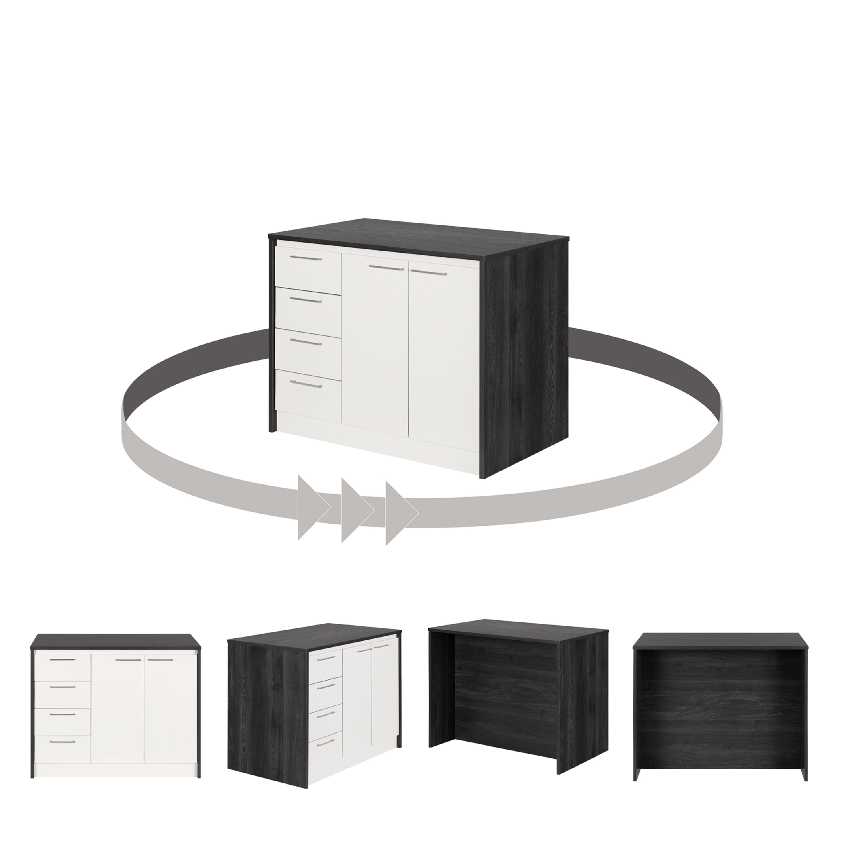 Myro Kitchen Island Gray Oak and White