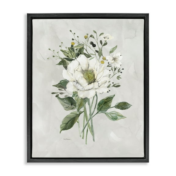 Stupell Industries White Flower Bundle Plants & Flowers Painting Black Floater Framed Canvas Art Print Wall Art, 17 x 21