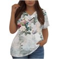 thumbnail image 1 of Fiudx Ofertas y Liquidaciones Top Plisado con Decoración de Botones y Cuello En V de Manga Corta para Mujer, Ropa Grande para Mujer (L-5Xl), 1 of 3