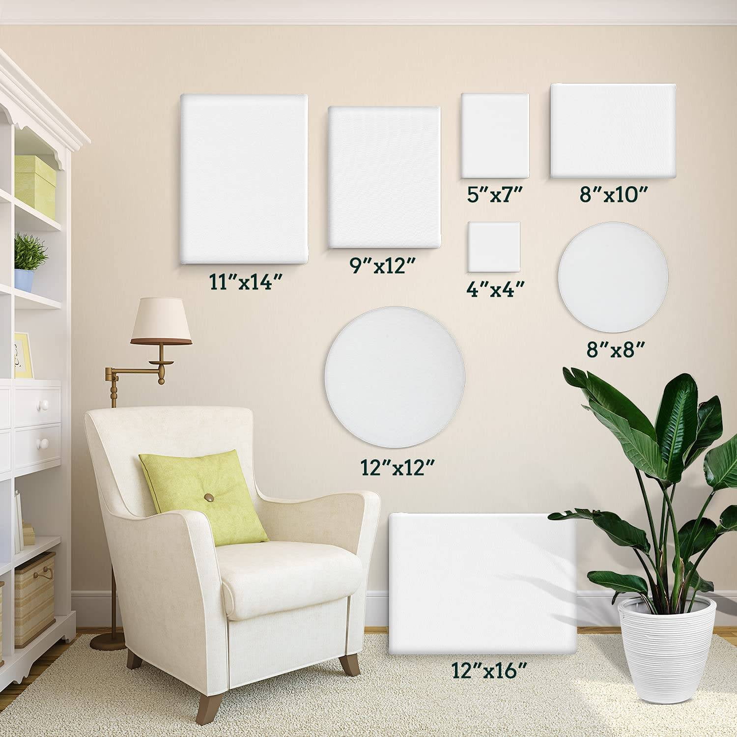 24-Pack Painting Canvases, 8 Sizes Square & Round Cotton Canvas Boards for Acrylic & Oil