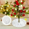 thumbnail image 4 of Beautynvta Christmas Tree Skirt, 15.7'' White Plush Velvet Xmas Tree Skirt Mat with Silver Star Printed, Winter Faux Fur Tree Skirt for Home Party Holiday Indoor Outdoor Decoration, 4 of 6