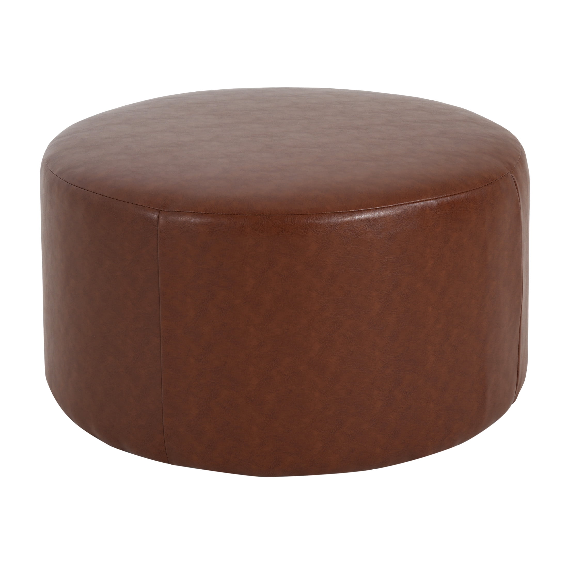 Christopher Knight Home 30" PU Upholstered Round Ottoman, Wood Frame, Light Brown