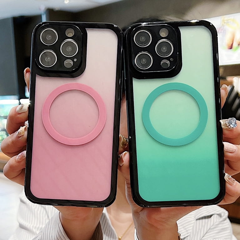 Tech Circle Pastel Color Phone Case for iPhone 14 Pro Max Smartphone, [Translucent Back Cover] Case Compatible with MagSafe Protective Cute Hard