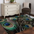 thumbnail image 3 of Peacock Feather Area Rugs 2.7'x5', Washable Small Throw Rugs for Kitchen Bedroom, Teal Blue Bird Feather Modern Art Printed Indoor Outdoor Rug Non-Slip Low Pile Carpet Runner Reversible Floor Mats, 3 of 8