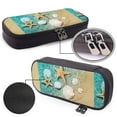 thumbnail image 4 of Picia Starfish And Seashell Pattern Large Capacity PU Leather Pencil Case Organizer Pen Marker Holder Double Zipper Storage Bag Big Pencil Pouch for College Office, 4 of 6