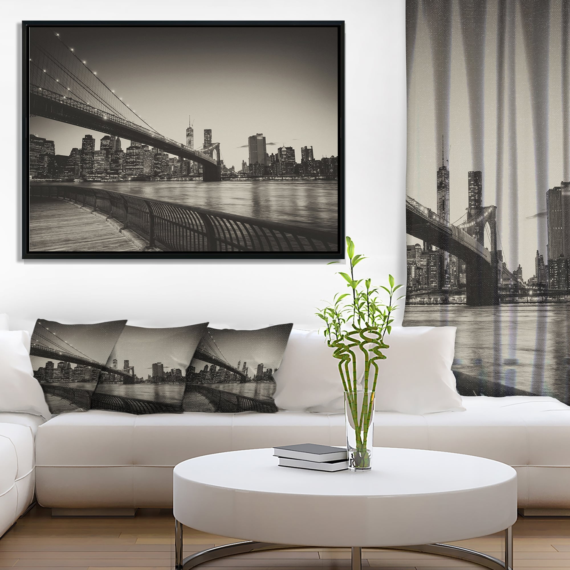 Design Art Famous Landmark of Brooklyn Bridge Framed Canvas Art Print