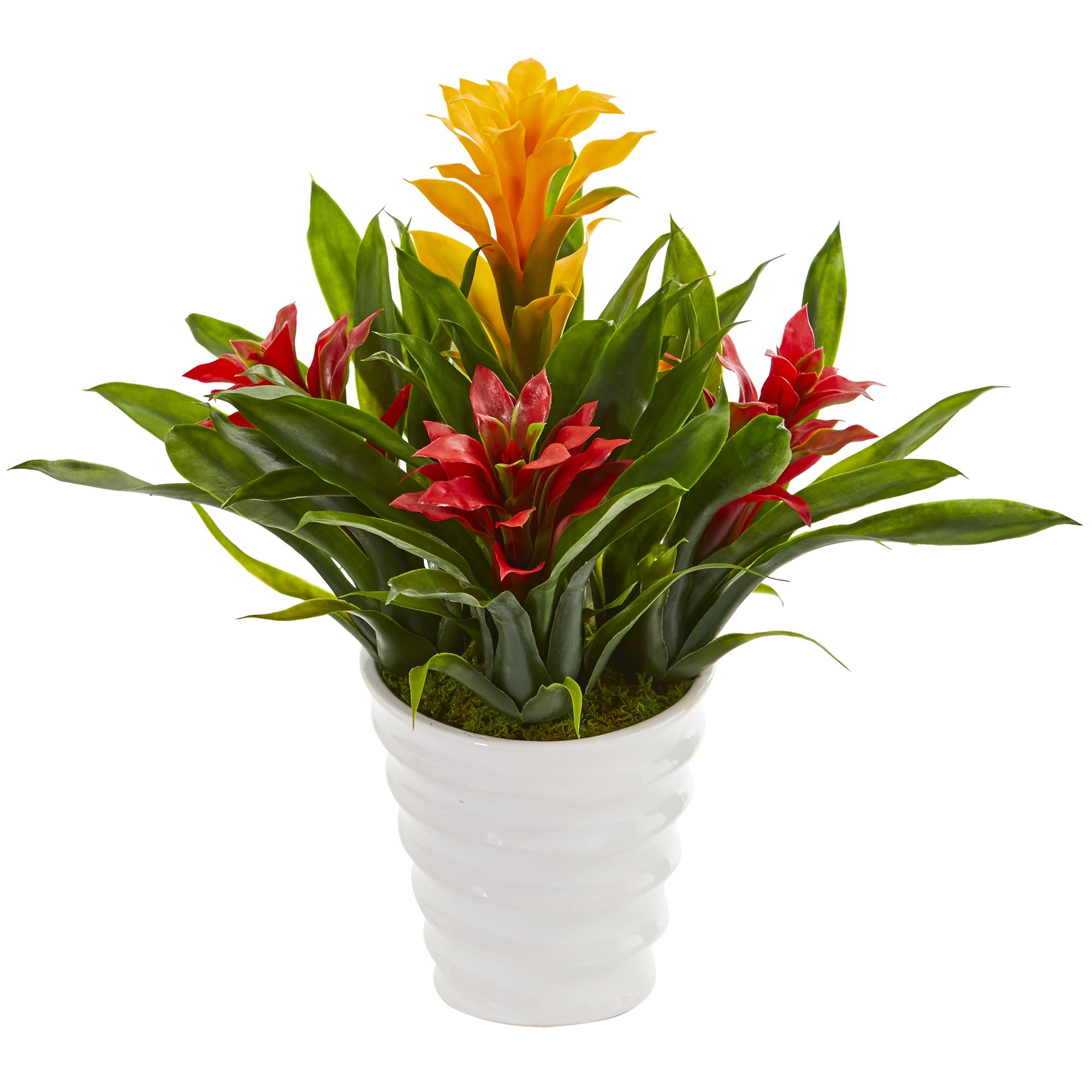 Nearly Natural Bromeliad Artificial Plant in White Vase