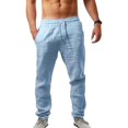 thumbnail image 3 of Pantalones largos de lino y algodón para hombre, calzas transpirables de Color sólido, informales, holgadas, con cintura elástica, estilo Harajuku, 3 of 4