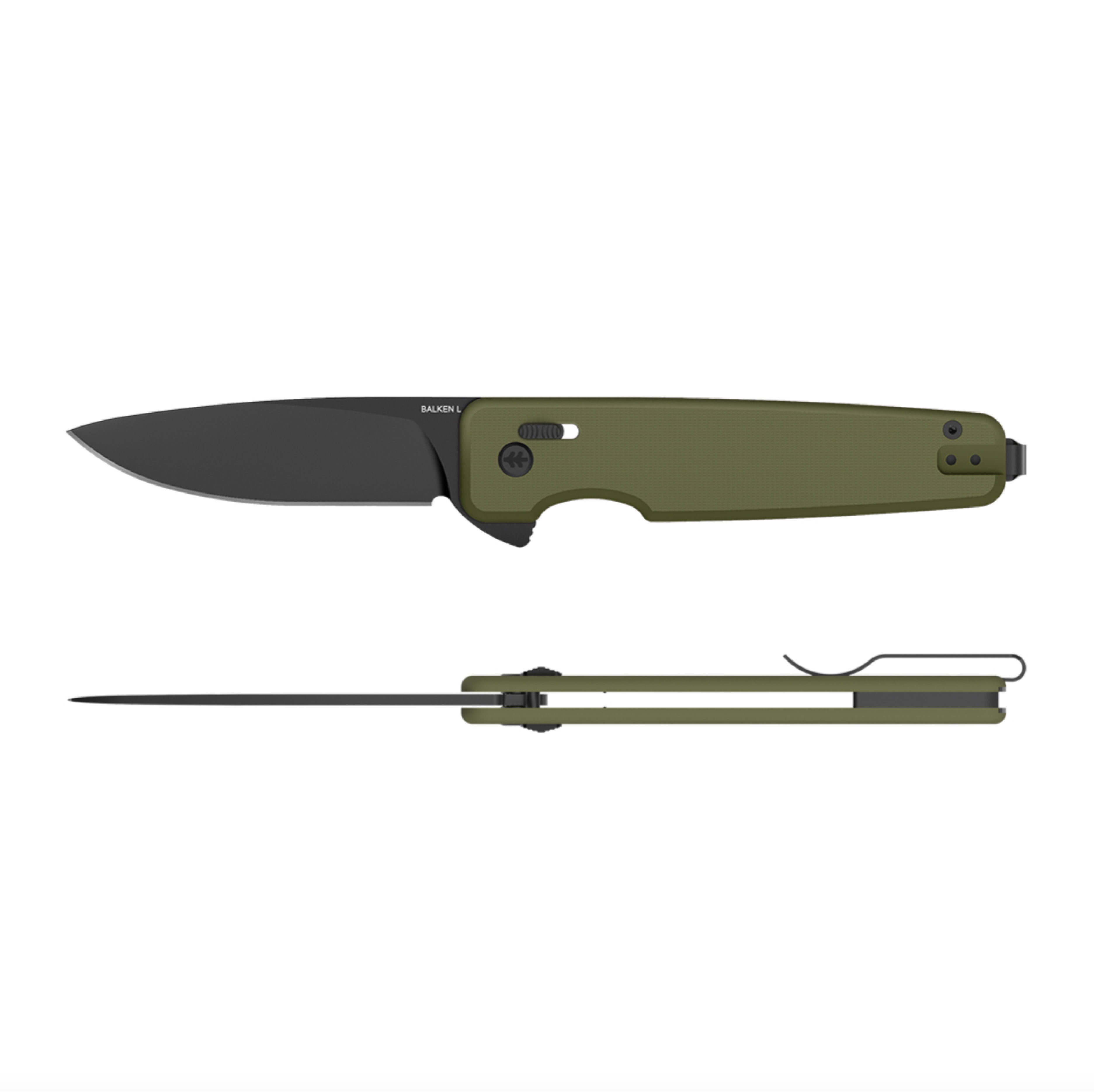 Swiss Tech Balken L Folding Knife, 14C28N Steel, Olive G-10 Handle, EDC Crossbar Lock