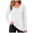 thumbnail image 3 of GEWSEY Womens 2025 Fall Long Sleeve Shirts Basic Apparel Shirts Trendy V Neck Tshirt for Women Curved Hem Tops (White, M), 3 of 9