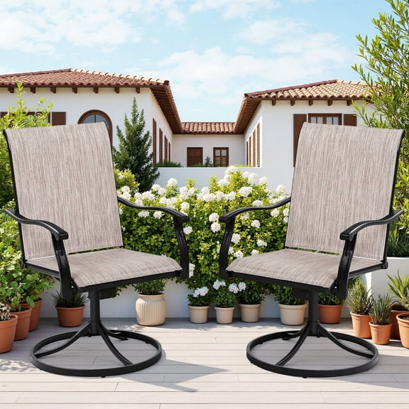 Dovov Patio Swivel Chairs Set of 2, Outdoor Dining Chairs High Back All Weather Textilene Swivel Patio Chairs with Metal Rocking Frame for Lawn Garden Backyard Deck Porch, Brown