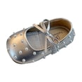 thumbnail image 3 of Viluyesy Girls’ Spring Summer Leather Flat Shoes – Soft Sole Bowknot Pearl Accent Formal Casual Dress Shoes, Breathable Comfortable Design Silver Size 6, 3 of 10