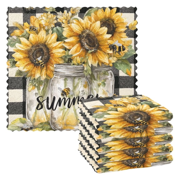 6 Pieces of Kitchen Towels 11x11Inch Kitchen Dish Cloths Kitchen Dish Towels Reuseable Cleaning Cloths Beautiful Yellow Sunflowers