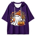thumbnail image 4 of Women Short Sleeve Cute Ghost Pumpkin Graphic Hoodie with Drawstring Casual Halloween Party Pullover Top, 4 of 5