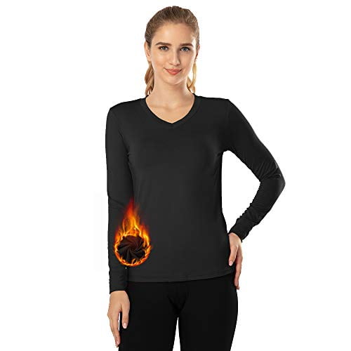 MANCYFIT Thermal Tops for Women Fleece Lined Shirt Long Sleeve Base Layer V Neck 