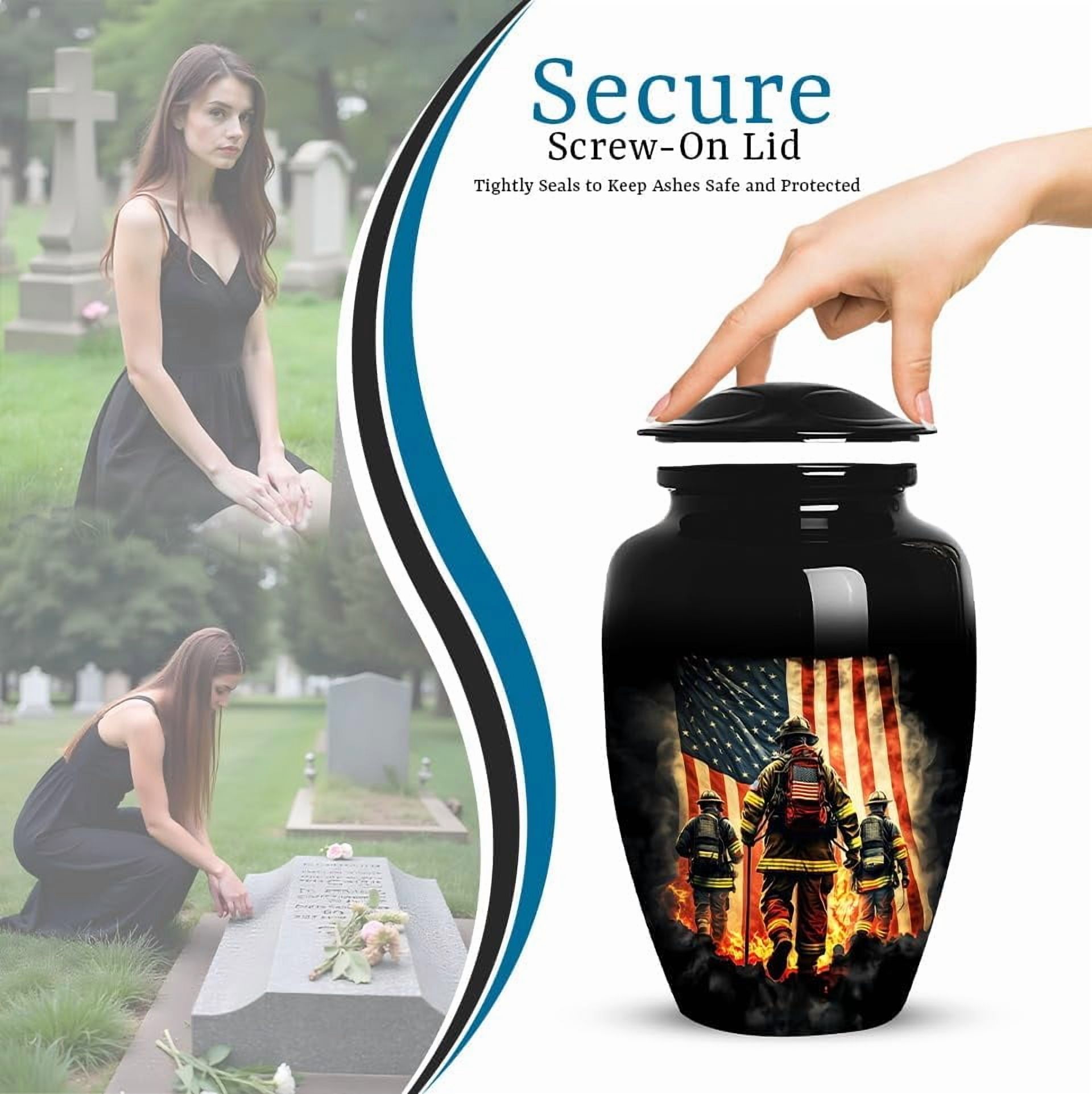 Firefighter Tribute Cremation Urn for Human Ashes, Large Urn for Adult Human Ash, Patriotic Urns for Ashes Adult Male, American Flag Urn for Ash,(Size 10”, 1 Pc)