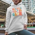 thumbnail image 2 of Mistakes Help Us Grow, Groovy Retro Wavy Text Merch Gift, White Hooded Sweatshirt or Hoodie, Small, 2 of 5