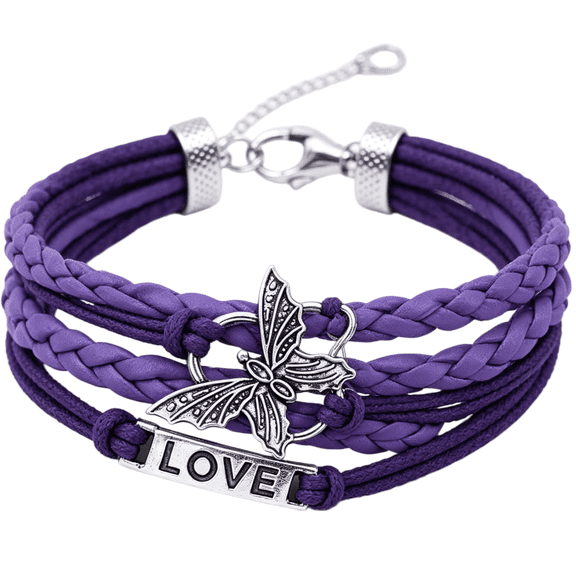 AIJIA Purple Multi Strand Braided Bracelet Butterfly Love Infinity Silver Charm Adjustable Wrap Bracelets For Women