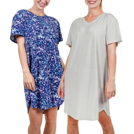 

N Natori Womens 2 Pack Sleepshirt (Purple Floral/Grey Small)