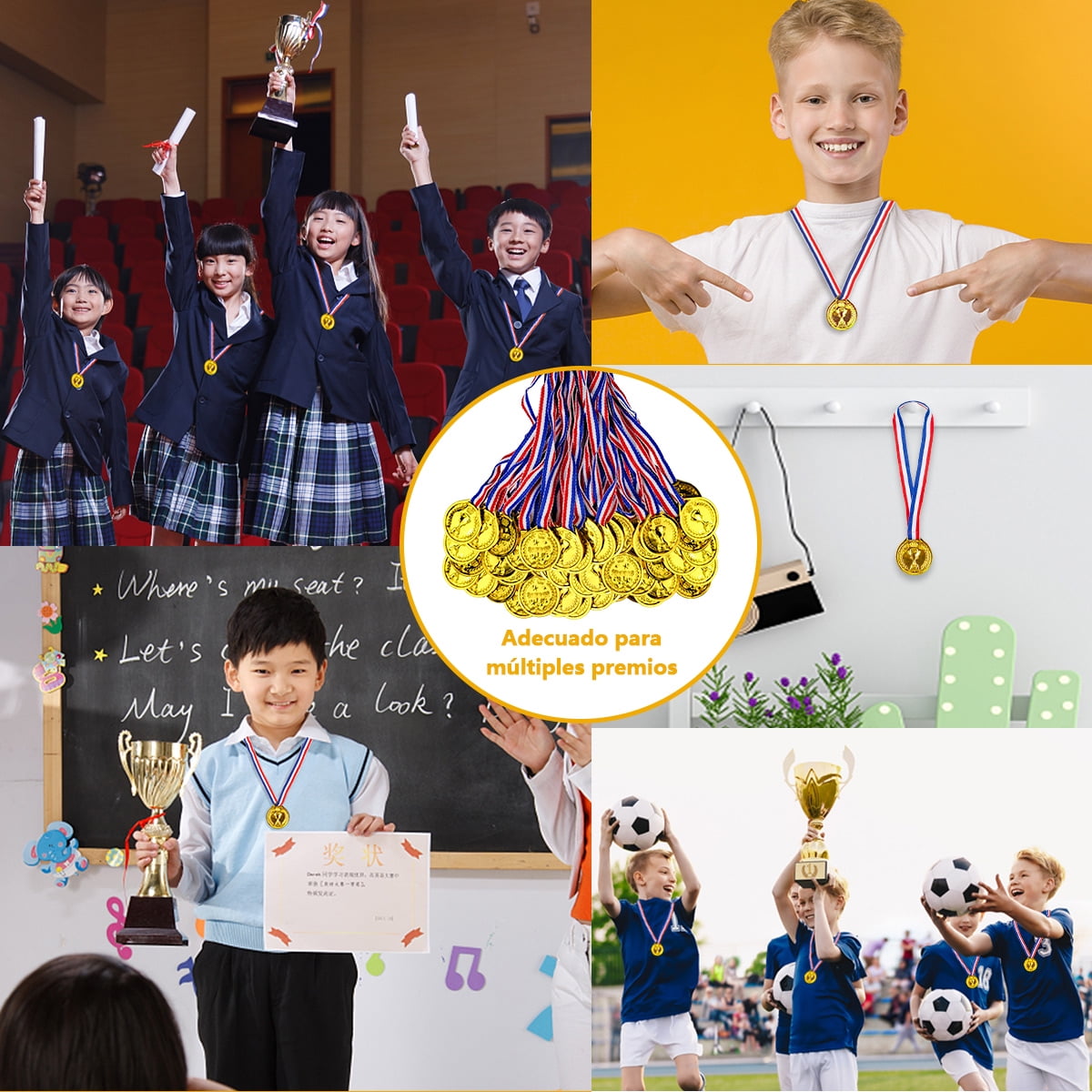 Plastic Gold Winners Medals for Children 100 Pieces