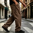 thumbnail image 2 of Men's Sweatpants Elastic Waist Side Hand Pockets Multi Side Patch Pockets Loose Wide‑Leg Straight‑Hem Soft Trousers for Casual Outdoor‑Focused Daily Activities Brown 3XL, 2 of 7