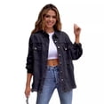 thumbnail image 3 of Cross Border New Women's Clothing Solid Color Medium Long Sleeved Distressed Denim Jacket With American Style Women's Jacket, 3 of 5