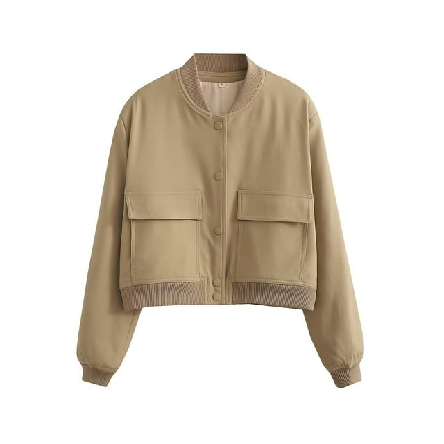 xiaxaixu Women Baseball Jacket, Long Sleeve Button Closure Solid Varsity Jacket with Pockets Fall Clothes