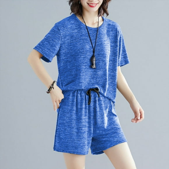 WILLBEST Fall Clothes Women Summer New Korean Style Short Sleeved T Shirt Women's Slim Loose Casual Suit Shorts Two Piece Set Slim Fit Work Pants