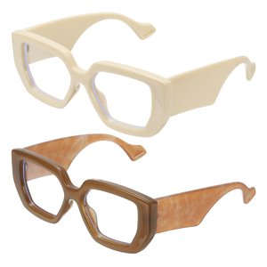 Uxcell 2pcs Thick Frame Blue Light Glasses for Women Orange/Light Yellow(Clear Lens)