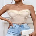 thumbnail image 3 of Strapless Fur Trim Bandeau Crop Tops for Women, 3 of 8