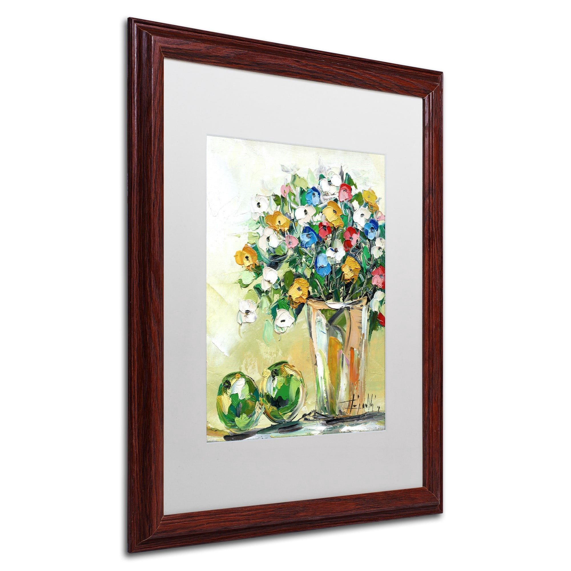 Trademark Fine Art "Spring Flowers in a Vase 5" Canvas Art by Hai Odelia, White Matte, Wood Frame